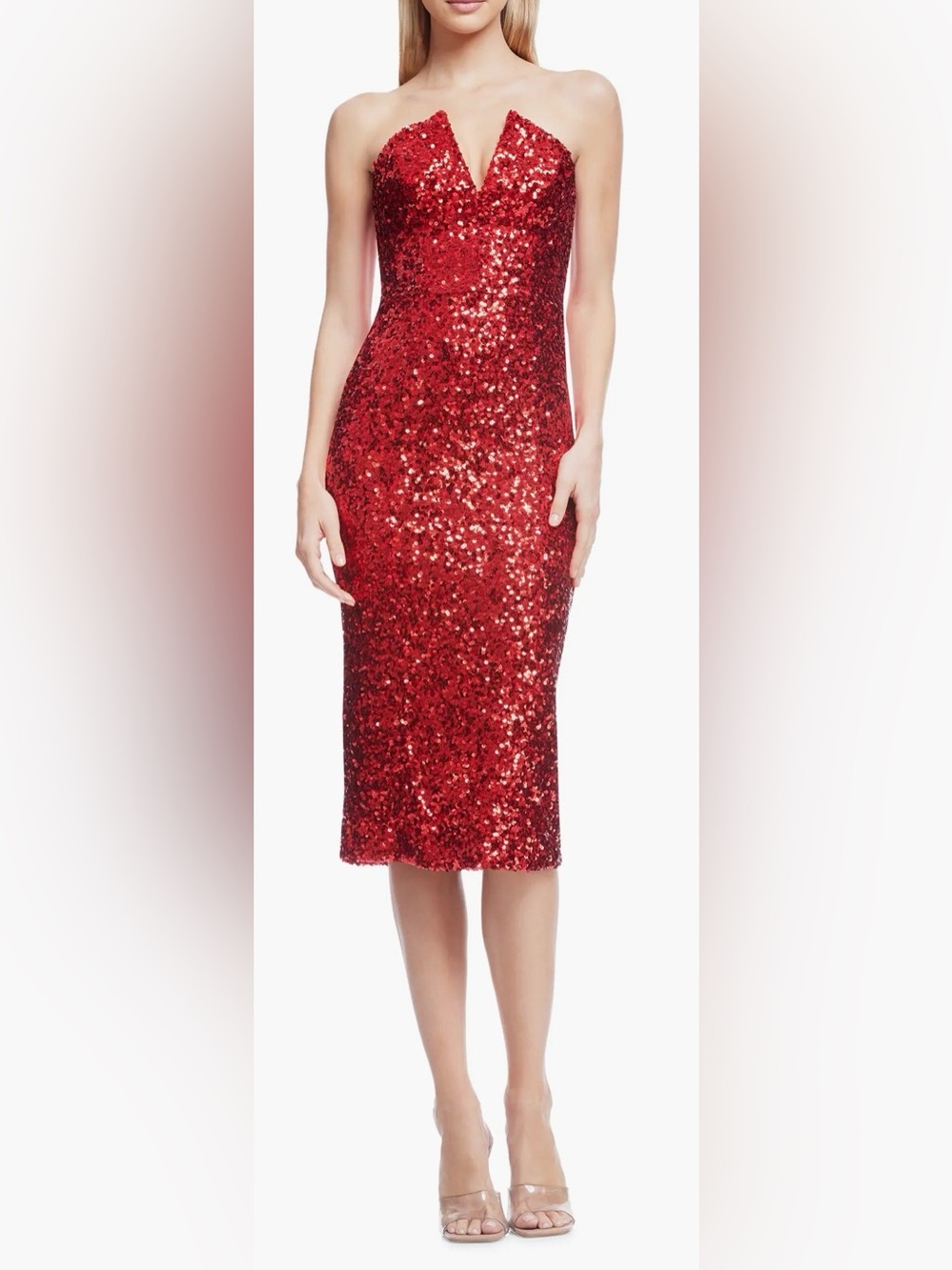 NEW Dress the Population Perla Strapless Sequin red rogue Dress sz M